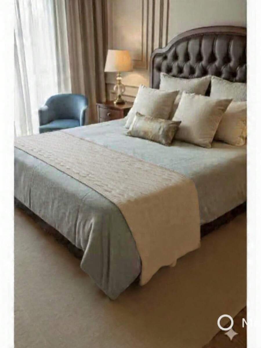 PESEIRA LUXO CAMA SOFÁ MANTA TRICOT TRANÇA CAMA KING QUEEN E SOFÁ - AREIA - Visão 1