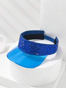 1 pieza Sombrero de sol con borde transparente y decoración de rhinestones, adecuado para deportes y actividades al aire libre, verano, vacaciones, festivales - Multicolor - Ver 11