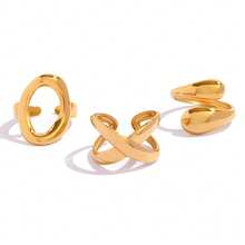 Frminee Bộ 3 chiếc nhẫn hình học bằng thép không gỉ mạ vàng 18K cao cấp, thời trang, tối giản, thanh lịch, độc đáo, tinh tế, thích hợp cho nữ đeo hàng ngày hoặc làm quà tặng. - Vàng 2 - Xem 10