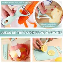 Traje De 3 Piezas Tabla Para Picar Cortar Verduras Frutas, Tabla Para Cortar De Plastico Con Depósito, Utensilios De Cocina Con Pelador De Frutas Y Verduras, Fácil Limpieza E Higiene Cómodo Diseño De Suspensión Duradera Y Resistente Para Acampadas Y Uso Doméstico Diario - Celeste - Ver 6
