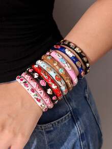 20/15/12/10/7/5/3/1件 随机颜色 几何纹理 复古优雅 奢华宫廷珐琅手镯，彩色涂鸦花卉几何线条手镯 - 彩色 - 查看 5