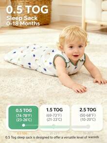 Soft Breathable 0.5 TOG Sleeping Bag | Baby Sleeveless 100% Cotton Crinkle Gauze Muslin Sleepsack For Spring Summer Dinosaur Printed Sleep Sack 0-18M - Dinosaur - View 2