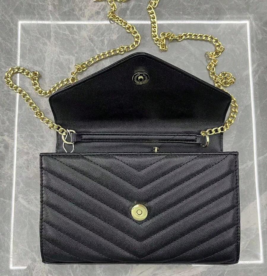 Classic Women's Chain Purse, Envelope Crossbody Bag, Stylish Shoulder Bag, Fashion Small Handbag For Daily Use, Travel & Gift - 黑金色 - 查看 1