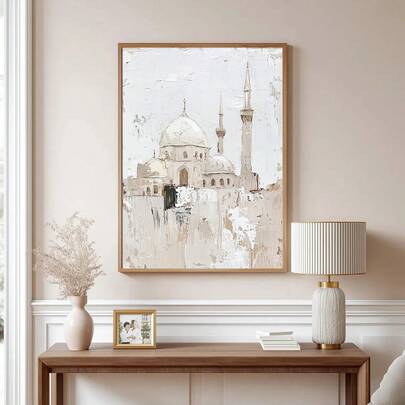 1 st inramad/oramad islamisk moské kanvaffisch muslimsk arkitektonisk bohemisk väggkonsttryck ramadandekor vintagemålning för lägenhet, vardagsrum, sovrum, modern heminredning