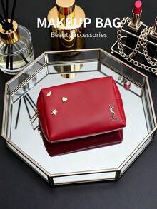 Yves Saint Laurent 红色化妆包，饰有金色星星图案 - 女士手提包，日常必备收纳包 - 紅色 - 查看 3