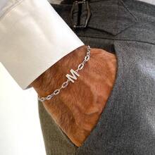 1 pieza Pulsera con colgante inicial clásico de acero inoxidable plateado con cadena de labios para hombres - Plateado - Ver 1