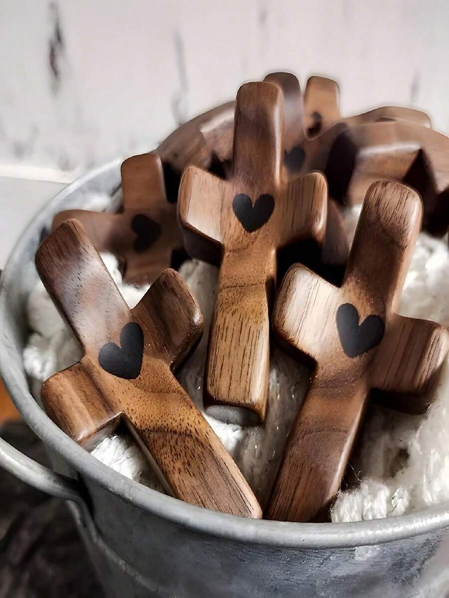 1-Piece Walnut Wooden Cross, Hand-Carved Thumb-Sized Pocket Cross With Smooth Finish For Prayer, Meditation, Gift-Giving, Home Altar, Church Events, Easter, Christmas, Wedding, Baptism - Meaningful Keepsake For Christians, Religious Collectors, Woodcraft Enthusiasts & Spiritual Seekers - 棕色 - 查看 1