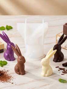 1/2 piezas Herramientas de repostería de Pascua DIY, molde de silicona en forma de conejo 3D acuclillado para chocolate, molde para pasteles y pudines, apto para molde de silicona de resina cristalina - Blanco - Ver 8