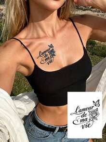 3片/1片装草本汁液半永久纹身贴纸，情人节、狂欢节礼物，迷你简约法式浪漫手写植物图案 - 不褪色、不反光，可持续7-14天，防水可撕式纹身贴纸 - 藍色 - 查看 7