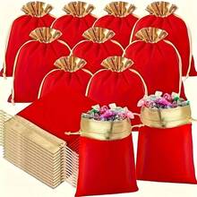 10pcs Gold Drawstring Pouches - Elegant Wedding Party Favor Bags, Candy Gift Boxes, Jewelry Storage Bags, Suitable For Weddings, Birthdays And Special Occasions. Luxury Gift Bags Adorned With Fashionable Gold Details. - Multicolor - View 3