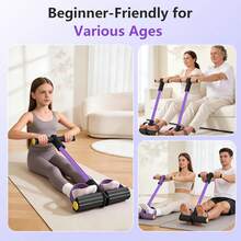 Banda de resistencia con pedal y mango, moda suave y duradera con 6 cuerdas de tensión engrosadas, dispositivo de resistencia con pedal para abdomen, cintura, brazo, pierna, núcleo/ABS - Negro y morado - Ver 8
