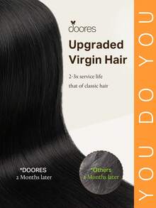 DOORES Seamless PU Clip-In Hair Extensions, 7 pcs, 110 g, Pure Black, 100% Human Hair, Tak Terlihat, Nyaman, Menyatu Alami, Mudah Dipakai untuk Wanita - S1 - View 3