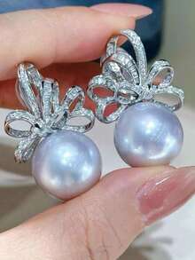 一对奢华立方氧化锆和仿珍珠水滴耳环，适合女性佩戴，可用于婚礼、订婚、周年纪念、派对、情人节等场合。 - 1# - 查看 7