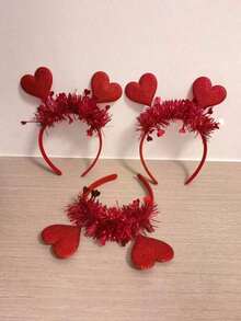 1pcs Valentine's Day Headband, Heart-Shaped Hair Hoop, Wedding Atmosphere Decor, Valentine's Party Supplies, Bridal/Bridesmaid Headpiece - 紅色 - 查看 6