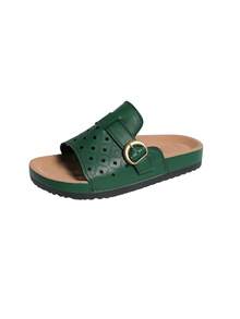 Sandálias Rasteiras Femininas, Chinelos de Praia Slip-On, Sola Grossa, Confortáveis e Elegantes, Design Floral com Corte a Laser Preciso, Adequado para Casa, Exterior, Praia, Caminhada - Verde - Visão 8