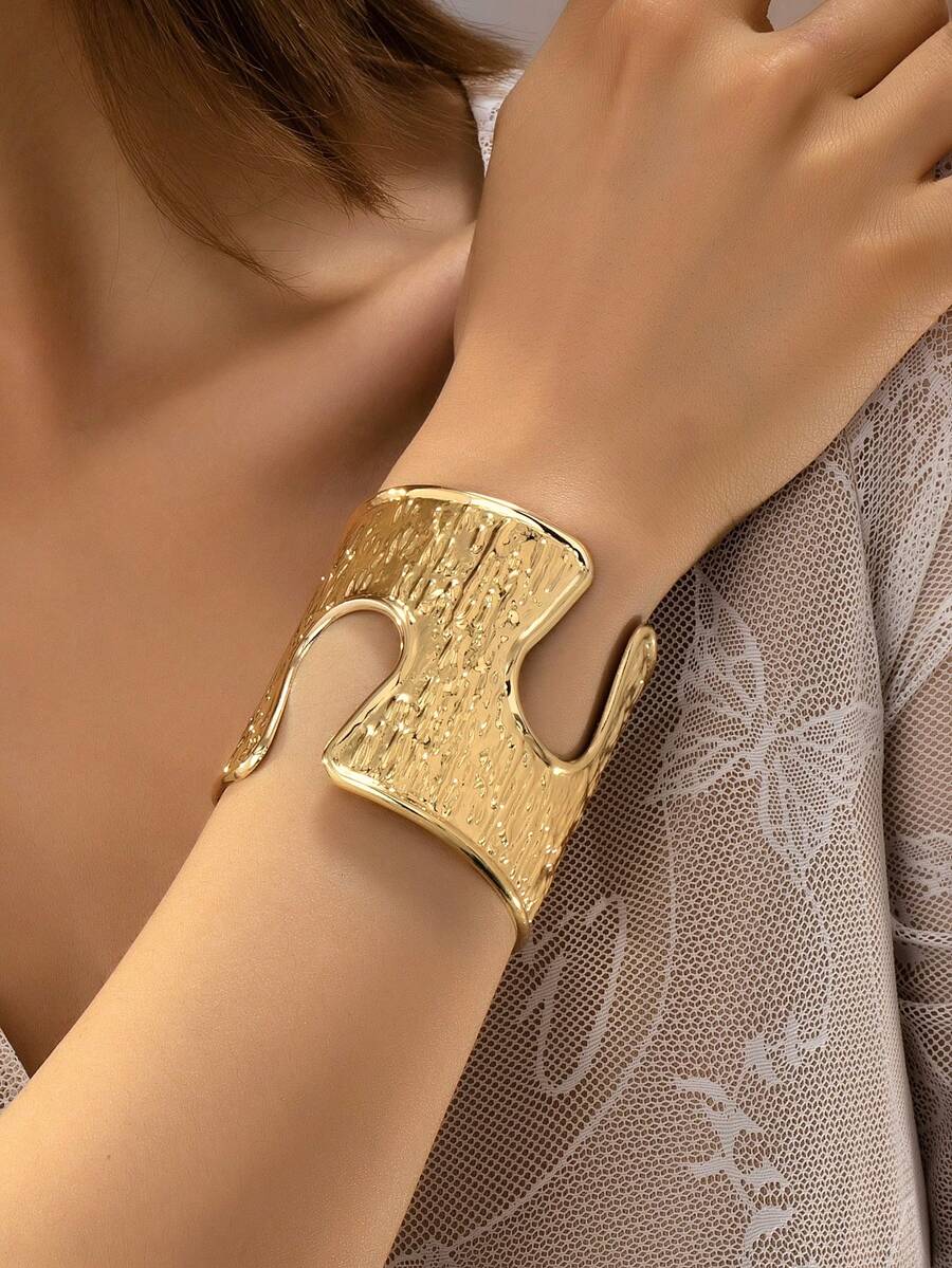 1pc Asymmetrical Shaped Chic Personalized Fashion Bangle Bracelet - Gold - View 1