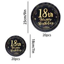 10个/20个/40个/50个装 18岁生日装饰 男女通用 18岁生日快乐 黑金7英寸和9英寸纸盘餐具 适用于18岁生日派对，女士和先生适用，18周年纪念甜点盘 复古18岁生日装饰 - 彩色 - 查看 13