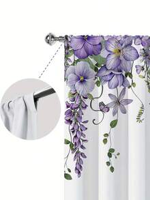 2pcs Purple Floral Butterfly Lavender Print Kitchen Window Curtain,Without Holes Curtain,Refer To Bedroom Office Kitchen Living Room Study Home Decor - Multicolor - View 6