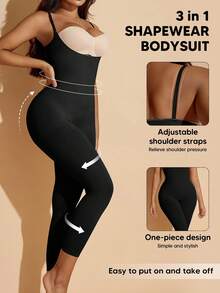 Women's Solid Perforated Minimalist Fitted Jumpsuit, Casual Everyday Wear - màu đen - Xem 2