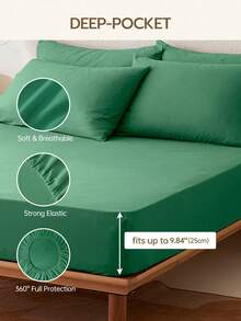 2/3pcs Solid Color Fitted Sheet, 9.85inch/25cm Deep Pocket Mattress Protector, Mattress Cover For Bed, Soft And Breathable, For All Size Bed -Twin, Full, King, Queen Size Sheet, Machine Washable, Oeko-Tex Certified, Deep Mint Green - Deep Mint - View 4