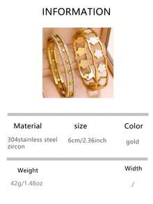 VJS 半件套花朵星形设计手链，优雅女士饰品，镂空304不锈钢镀18K金，百搭日常佩戴及礼品 - 金色 - 查看 8