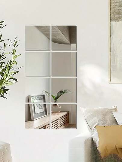 8pcs Square Acrylic Wall Decor, Size 30cm X 30cm, Suitable For Bedroom, Living Room, Office, Kitchen, Bathroom, Corridor, Dance Studio And Gym. Shatterproof, Removable, Self-Adhesive Acrylic Mirror.