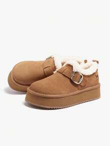 CAMEL CROWN 女士雪地靴，新款冬季款式，保暖内衬，加厚保暖，防寒防滑，休闲踝靴 - 駝色 - 查看 2