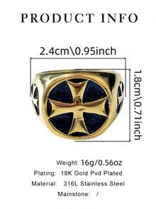 1枚不锈钢哥特式十字架复古戒指，经久耐用、防水、不褪色，既美观又实用，是展现男士朋克复古风格的理想配饰。 - 十字架男士戒指2 - 查看 2