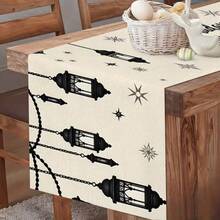 1 Stück, Ramadan Grüße, helle Polyesterstoff, Feiertags-Tischdecke, geeignet für Küche und Restaurant, Feiertags-Party Dekoration, Tischläufer Dekoration - Schwarz und Weiss - Übersicht 7