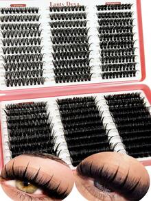 580pcs Eyelash Extension Kit, Russian Eyelash Extension Set, Pointed Individual Lashes, 3D Fluffy Lashes, D Curl Lash Clusters, 10-16mm DIY Lash Extension, 6 Styles Lash Clusters, Pointed Individual Lashes, Various Natural Makeup Effects, Pointed30D/40D/50D/60D/80D/100D Reusable Individual Segment False Lashes, Lightweight & Soft, DIY Lash Extension Lash Clusters, Lash Clusters, Individual Lashes, Eyelashes, False Eyelashes - Black - View 2