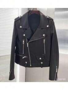 Men's PU Locomotive Leather Jacket Autumn And Winter 2025 New Casual Versatile Slim-Fit Thickened Men's Leather Jacket - màu đen - Xem 2