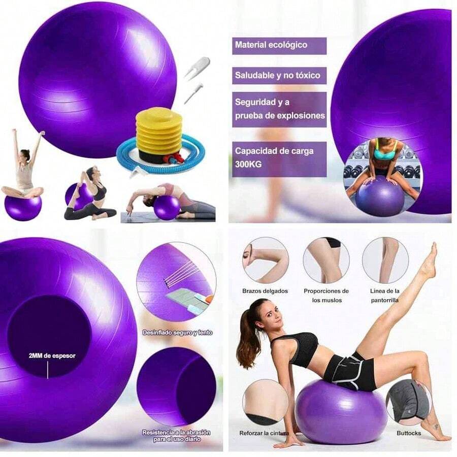 Pelota Fitness De Ejercicio para Yoga Pilates con Bomba para Pilates Yoga DEmbarazo Eporte Ejercicios Abdominales Y Ejercicios Bsicos Fitness Equilibrio Gym - azul + 55cm - Ver 1