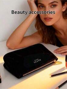 Mellanstor sminkväska med sammetskedja och axelrem för kvinnor - Daily Fashion GUCCIBAG-RED-BEE - Svart - Visa 2