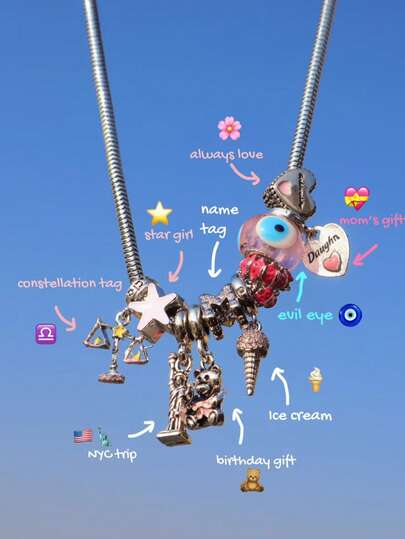 1pc Demon Eye Charm Necklace, Zodiac Sign Name Necklace, Pink Star Ice Cream Cute Style Necklace, Statue Of Liberty Travel Souvenir Necklace, Libra Zodiac Necklace, Love Infinity Necklace