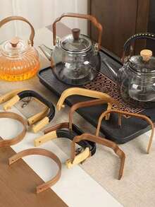 6 szt. akcesoriów do uchwytów do pokrywek dzbanków do herbaty, pasujących do filiżanek, szklanych dzbanków do herbaty, pokrywek ze stali nierdzewnej, uchwytów do dzbanków do mleka, styl japoński, materiał: orzech biały i czarny, w zestawie darmowe śruby - Wielokolorowe - Zobacz 5