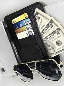 Small Leather Sun Visor Storage Bag For Cars And Trucks, Holds Sunglasses, Cards, Documents, Registration, Driver's License, Insurance Papers, Etc.