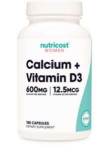 Nutricost Calcium (600mg) + Vitamin D3 (12.5mcg) For Women, 180 Capsules - Vegan, Non-GMO, Gluten Free - 60 Servings - 180 cái - Xem 6