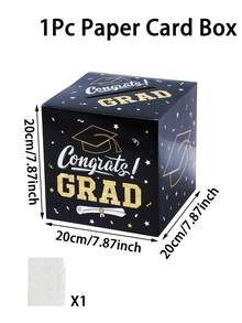 1 Set Graduation Paper Card Box, Black Cap Pattern Graduation Wish Voting Box, Graduation Decision Collection Box, Graduation Party Decorations, Graduation Decorations, Graduation Season Party Game Props, Congratulatory Graduation Tabletop Centerpiece, Graduation Souvenirs, Party Favors - Black - View 5