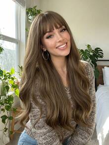 26-Inch Natural Wavy Hair Wig With Bangs, Hair Cube Design For Girls, Beautiful And Charming, Suitable For Festivals, Cosplay, Parties, Daily Wear, Halloween, Christmas And Other Occasions - Brown - View 3