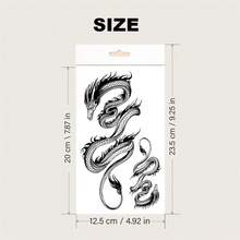 大型3D中国龙图腾临时纹身贴纸 - 防水可移除身体贴纸 - 黑色 - 查看 3