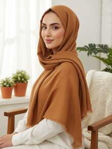 1pc New Simple Fashion Classic Versatile Soft Skin-Friendly Sunscreen Shawl, Suitable For Daily Wear, Multi-Functional Polyester Material Bamboo Pattern Tassel Rectangular Women Scarf, Hijab, Shawl