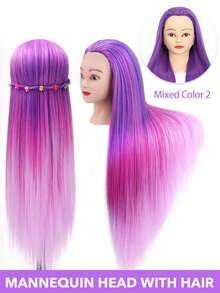 28-Inch Mannequin Head With Multicolored Synthetic Hair - Includes Free Clamp & Bonus Braiding Set For Hairdressing Practice For Cosmetology Practice Barber & Salon Styling Braiding & Practice Doll Head Durable & Easy Maintenance - Multicolor - View 7