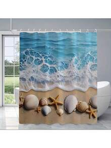 1/4 piezas Juego de cortina de ducha y alfombra antideslizante con diseño de olas oceánicas, para decoración de baño, un regalo de decoración del hogar elegante y práctico - Multicolor - Ver 18