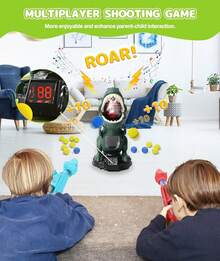 Movable Dinosaur Shooting Toy For Kids 3 4 5 6 7+ Years, 2 Air Pump Guns & 48 Foam Balls, LED Score + Spray Sound, T-Rex Target Game - Green - View 7