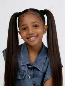 Kid's Ombre Ponytail Hair Extensions, 2 Packs Synthetic Straight Braiding Hair With Tinsel, Elastic Band Jumbo Braid Ponytail For All Occasions, 26-Inch - Multicolor - View 4