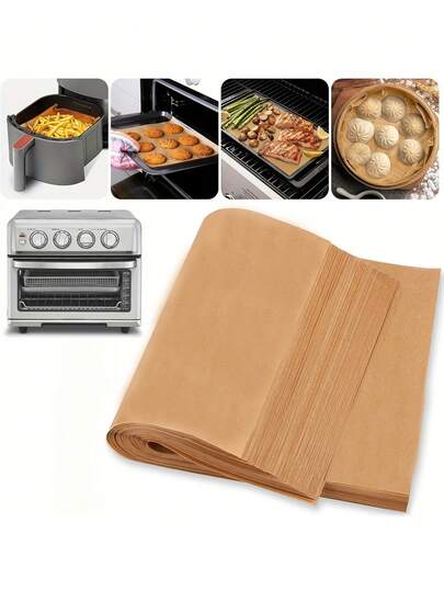 100 piezas de papel de hornear sin blanquear resistente al aceite y al calor, engrosado, apto para freidora de aire, hornear, freír, cocinar al vapor, ideal para el hogar y restaurantes, regalo perfecto para los padres