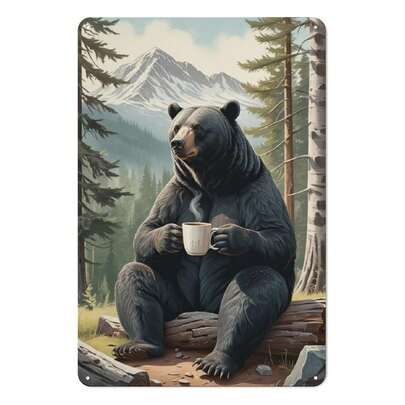 Rustic Bear, Coffee, Mountain-Themed Metal Tin Signs For Cozy Cabin And Lodge Decor, Vintage Wall Art Perfect For Adding A Warm, Outdoorsy Touch To Your Lake House, Kitchen, Living Room Suitable For Holiday Decoration, Daily Embellishment & Gift-Giving