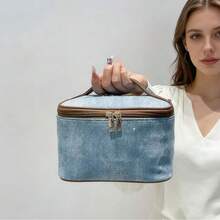 New Rhinestone Denim Handheld Makeup Bag, Portable Large Capacity Toiletry Bag, Fashionable High-End Organizer Bag, Suitable As Valentine's Day Gift, Wedding Gift - Multicolor - View 8