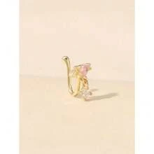 1pc Gold Rhinestone Flower U-Shaped Nose Clip, Piercing-Free Nose Ring For Women, Daily Wear - 金-1 - 查看 3