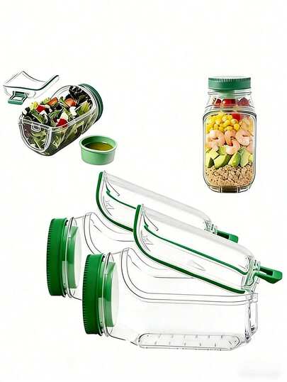 1000ml Vertical Layered Salad Container, Leak-Proof Lunch Box With Dressing Cup, All-In-One Lid And Container Design, Suitable For Office, Gym, Picnic (Orange/Green)